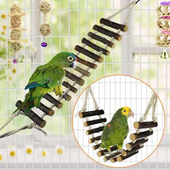 

7Pcs Bird Swing Toys Parrot Chewing Rattan Ball String Wooen Ladder Cage Decor E5BB