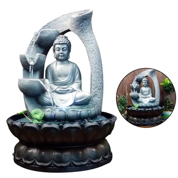 

110V Home Decorations Resin Flowing Water Waterfall Fountain Buddha Statue Lucky Feng Shui Ornaments Landscape Decor 1PC