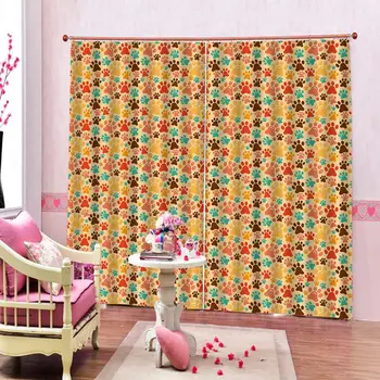

Photo Custom Cartoon Colorful Cute Animal Footprints Pattern Window Curtain For Children's room Bedroom Blackout Drapes Decor