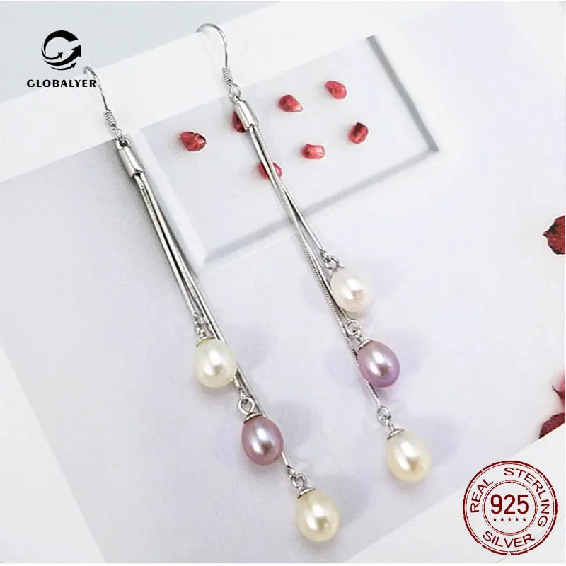 

European and the USA popular New creative fashion S925 sterling silver earrings Retro pearl tassel earrings Free shipping 367