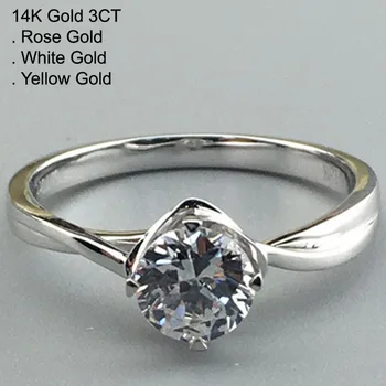 

14K White Gold 3 Carat Moissanite Diamond Ring Women Round Classic Trendy Wedding Party Engagement Anniversary Ring 3 Ct D Color