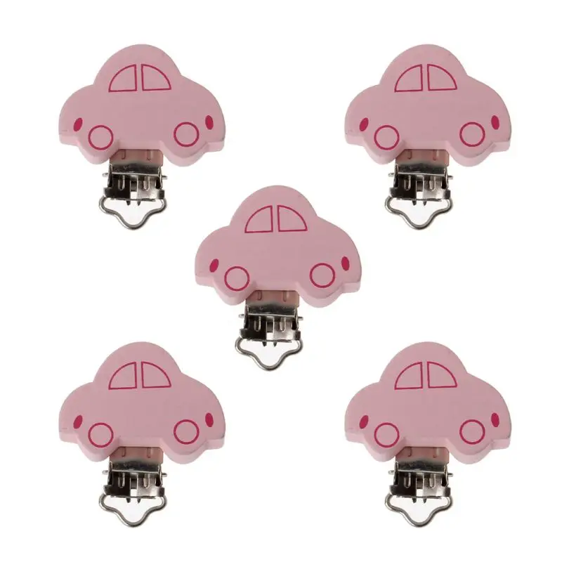Pink 5 шт./лот, деревянная детская соска, держатель, зажим для младенцев, милая Автомобильная соска, застежки для детских товаров - Цвет: Pink