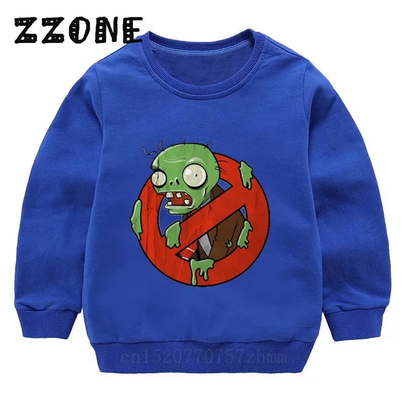 2404E-Blue Children's Hoodies Kids Plants Vs Zombies Funny Cartoon Sweatshirts Baby Cotton Pullover Tops Girls Boys Autumn Clothes,KYT2404 - Цвет: 2404E-Blue