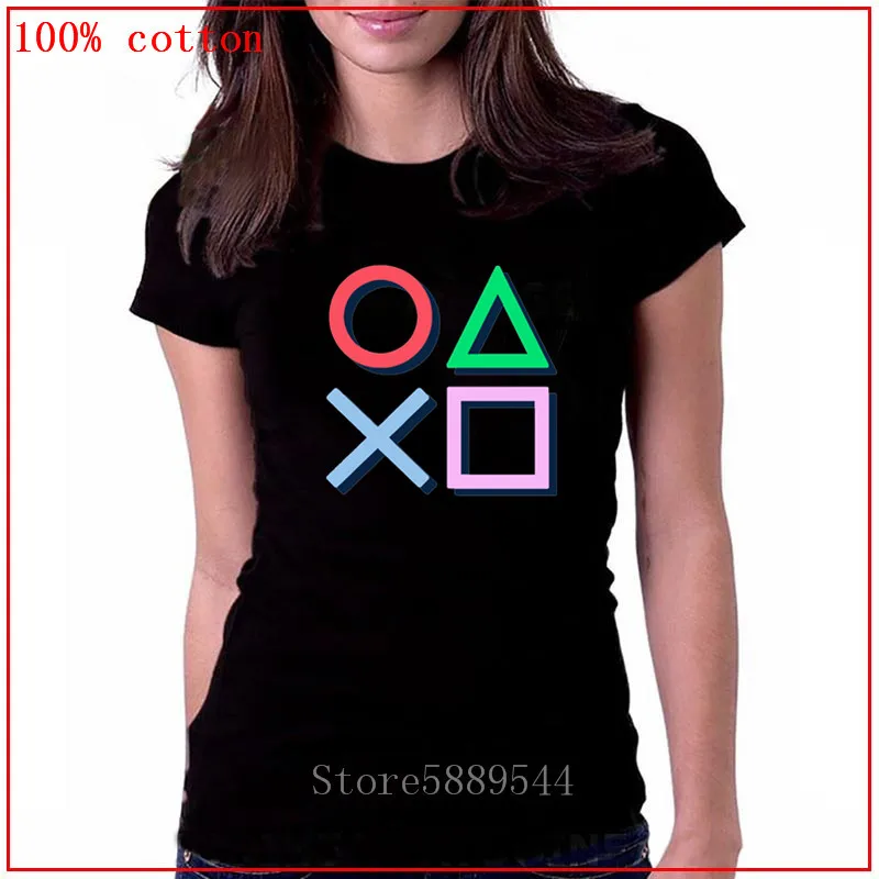 New 2020 Video Game Playstation PS Print Women Funny Girls Button Printed T Shirt XBOX Short Sleeve Hipster Anime Tees | Женская одежда