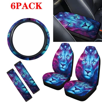 

Aimaao 3D Animal lion Car Seat Covers & Steering Wheel Cover & Center Console Armrest Cover & Automobile Safety Belt Covers