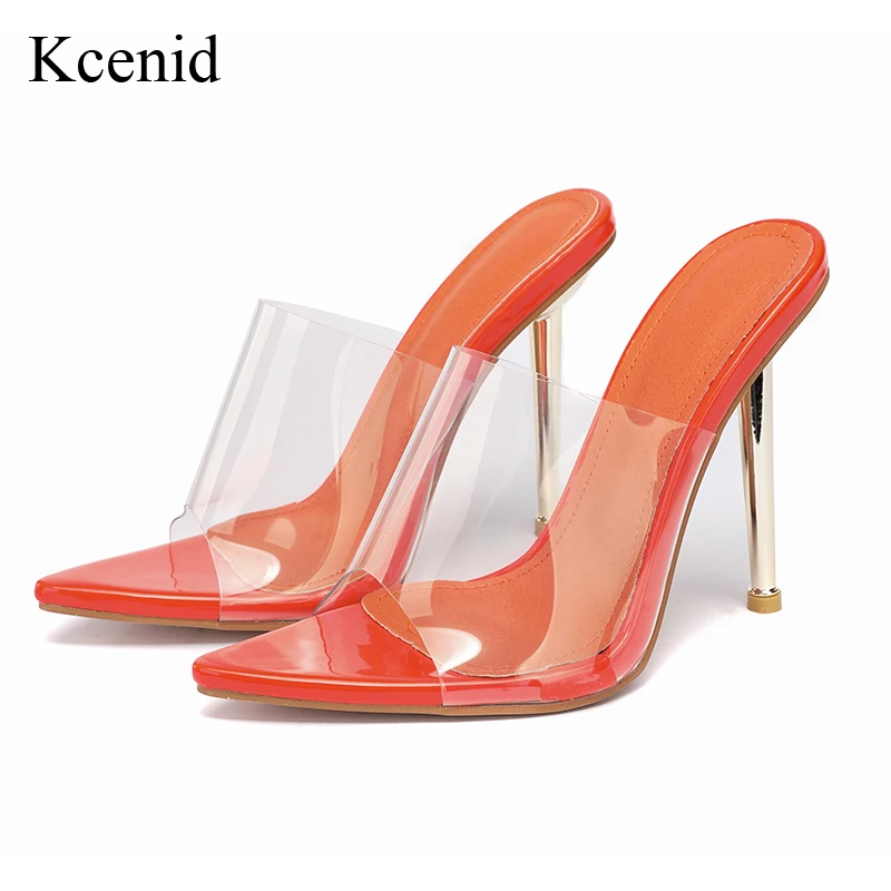 Womens Mules High Heels Slippers Patent Leather Sandals Pumps Pointed Toe Shoes