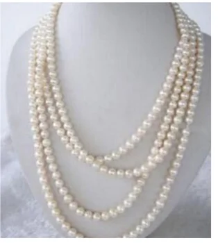 

SUPER LONG 100 INCH WHITE FRESHWATER REAL PEARL NECKLACE 6-7MM