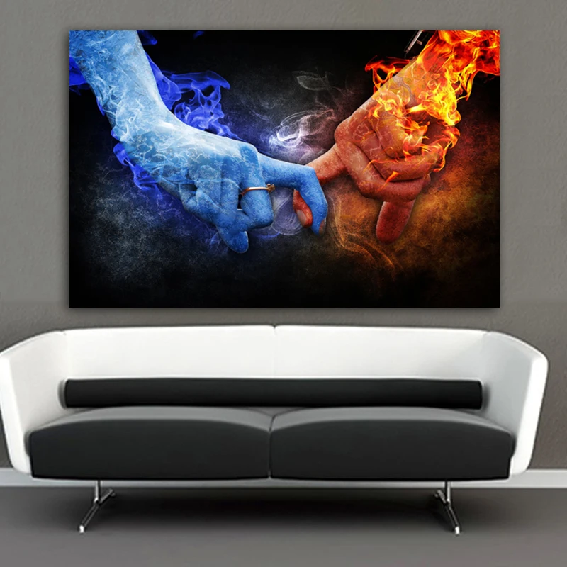 Лед и огонь руки картины пальцы Холст Живопись стены Искусство картина для гостиной любовь плакат декоративной живописи без рамки