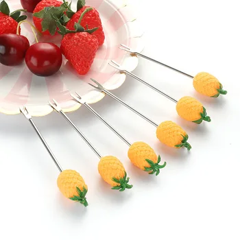 

Cute Cartoon Stainless Steel Fruit Fork Mini Creative Fruit Stick Children Dessert Cake dian xin cha Suit 6 Branch