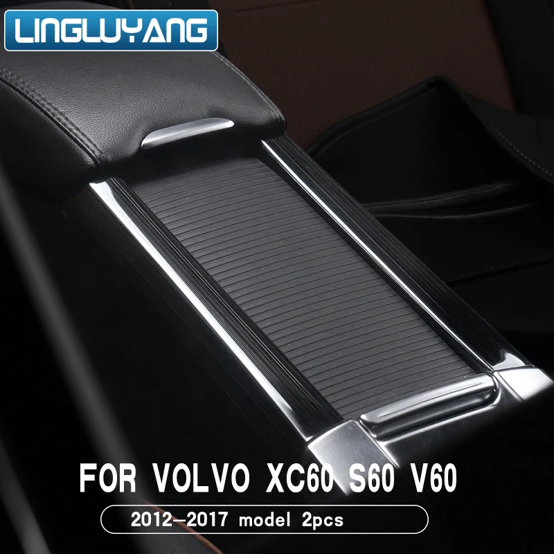 Capas adesivas para volvo xc60 s60 v60, decoração de copo, apoio para o braço, lantejoulas, acessórios de armazenamento, aço inoxidável