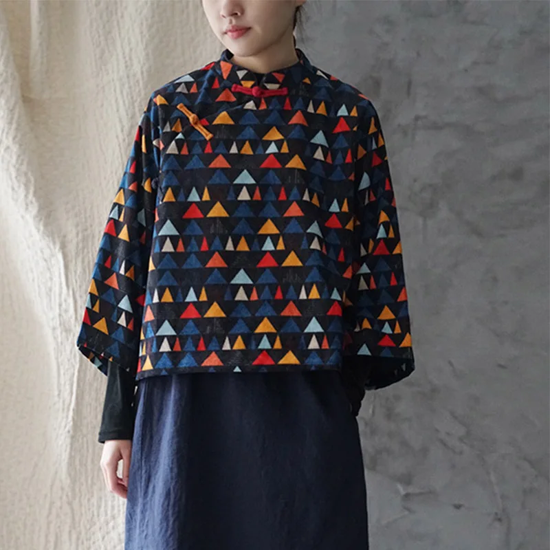 Colorful Geometric SCUWLINEN зимние женские топы короткие винтажные вельветовые с принтом красочные геометрические свободные блузки с хлопковой подкладкой для рождества P186 - Цвет: Colorful Geometric