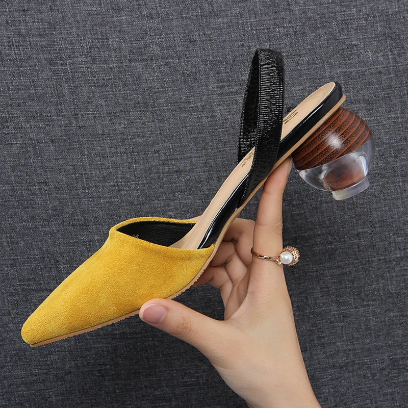 

Back Strap Sandals Woman Shallow Strange Heels Slides Closed Toe Shoes Women Casual Ladies Sandalias Mujer Black Yellow White