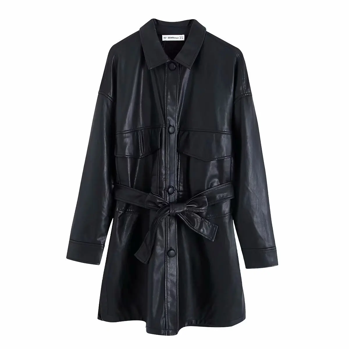 Зимняя куртка из искусственной кожи с поясом, Женская байкерская куртка из искусственной кожи, уличная куртка в стиле панк, мотоциклетная куртка с поясом, женская черная кожаная куртка, пальто - Цвет: black