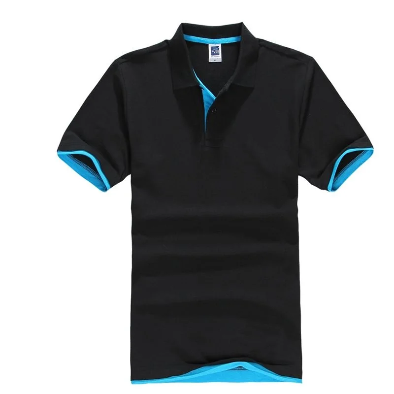 Black-blue Летняя Классическая рубашка поло, мужская хлопковая Однотонная футболка с коротким рукавом, дышащая рубашка поло, рубашка поло HOMBRE, майки для игры в гольф, 3XL - Цвет: Black-blue