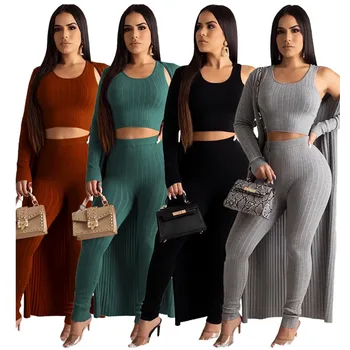 

Women's Casual Solid Color Stitching Hollow Three Piece Set