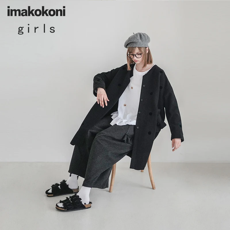 Imakokoni оригинальный дизайн черный лук пальто из овечьей шерсти теплое Женское