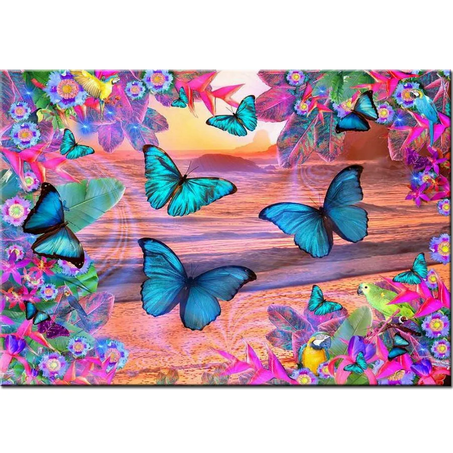 5d алмазная живопись сделай сам цветы Бабочка попугай полноразмерная круглая