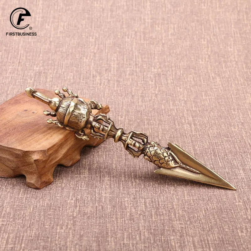 Pure Copper Tibetan Buddhism Dharma Horsehead Vidyā-rājā Pupa Vajra Pestle Desktop Ornament Antique Brass Teahouse Tea Needle