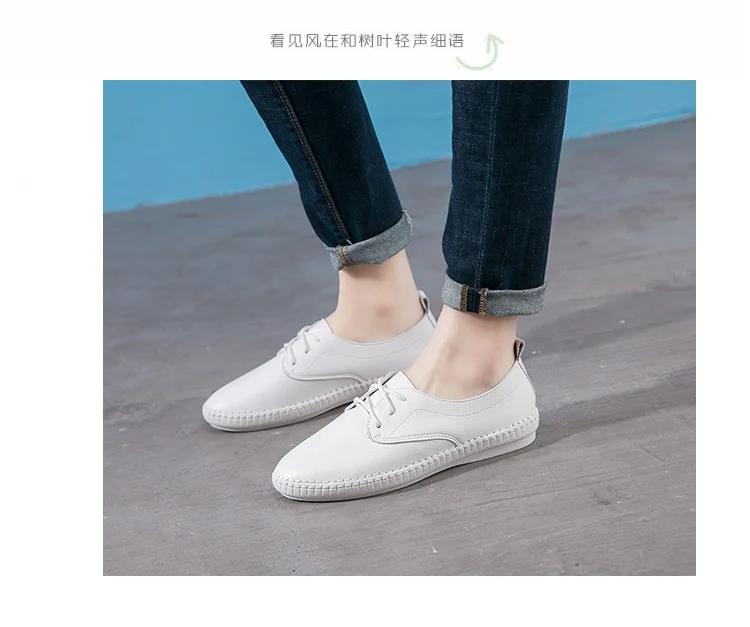 Flats For Women Comrfort Genuine Leather Flat Shoes Woman Loafers Ballet Shoes Female Moccasins White Shoes Big Size 35-43