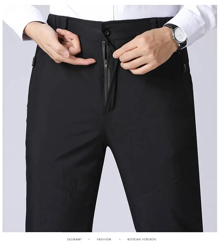 Men's Casual PANTS Winter High waist three Layer Plush and Thickened Warm pants for Old Men Outwear Trousers