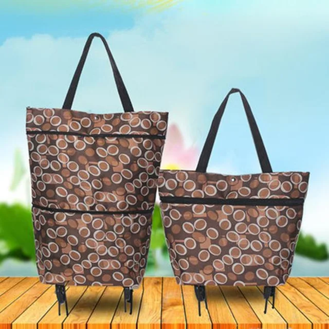 Новая складная сумка для покупок корзина на колесиках сумка маленькая тележка женская купить Сумка для овощей органайзер для покупок Tug пакет - Цвет: Brown circle