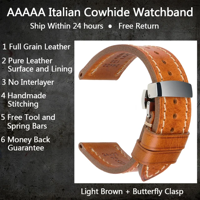 MAIKES Handmade Watch Band Genuine Cow Leather Watch Strap With Butterfly Buckle Bracelet For MONTBLANC Tudor Watchbands LB Butterfly Clasp