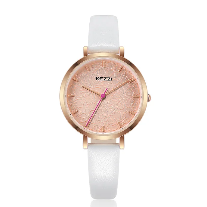 white watch Kezzi брендовые модные повседневные женские часы креативные кварцевые наручные часы с цветами простые водонепроницаемые женские часы Relogio Feminino - Цвет: white watch