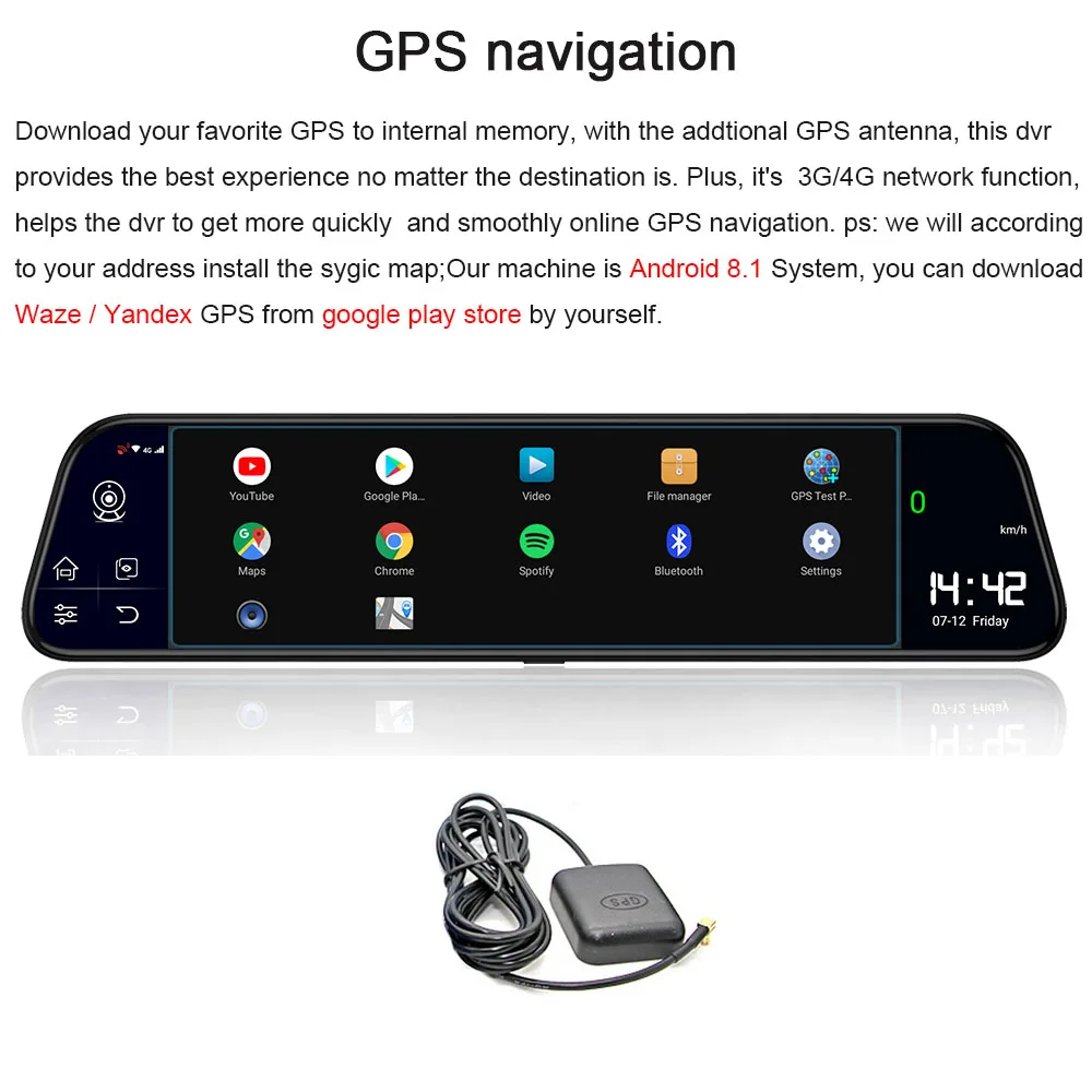 Newest 12" Android 8.1 Car DVRs Camera 2G+32G GPS Navi Center Console Mirror Dual 1080P Recorder 4G Wifi ADAS Dash cam FM