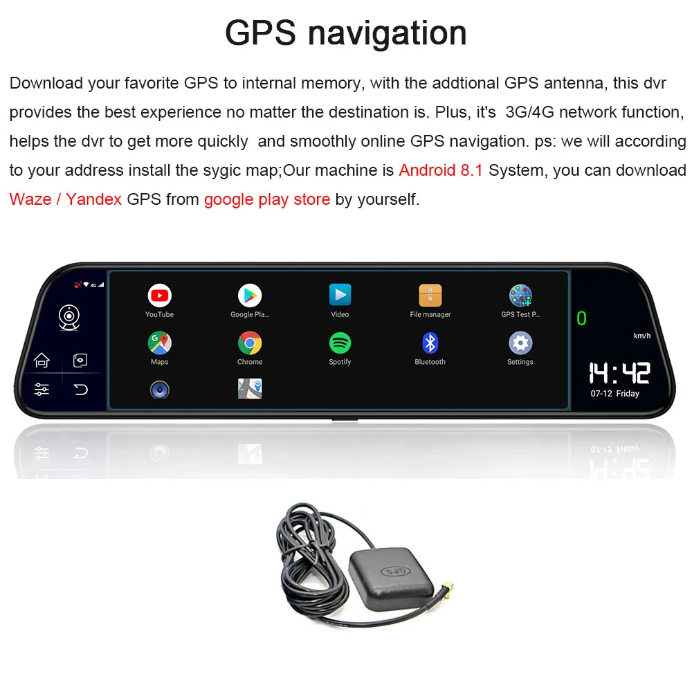 1" Android 8,1 Автомобильный видеорегистратор Камера gps Navi зеркало двойной 1080P рекордер 4G Wifi ADAS Dash cam FM подключен к автомобильному динамику