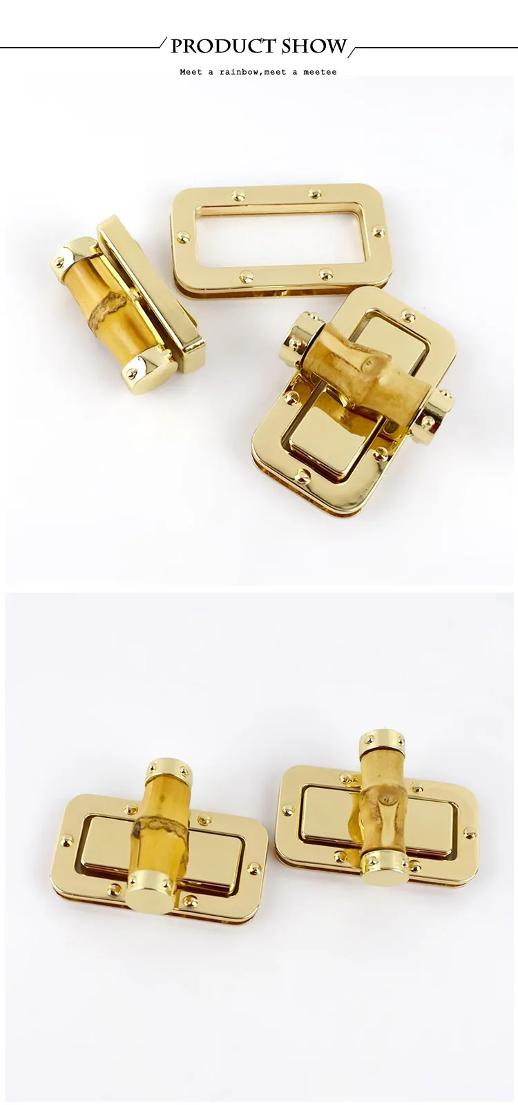 33X61mm Lightgold Bamboo Metal Turn Lock Snap Women Bag Twist Lock Clasps Closure DIY Metal Buckle Hardware Accessories E6-16