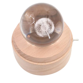 

Wooden Music Box Transparent Inside Carved Dandelion Sky City Music Crystal Ball Music Box