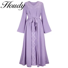 

New Summer Midi Dress Women's 2022 Plus Size Purple Loose Floral Embroidered Belt Ruffle Hem Lantern Half Sleeve Elegant Robe