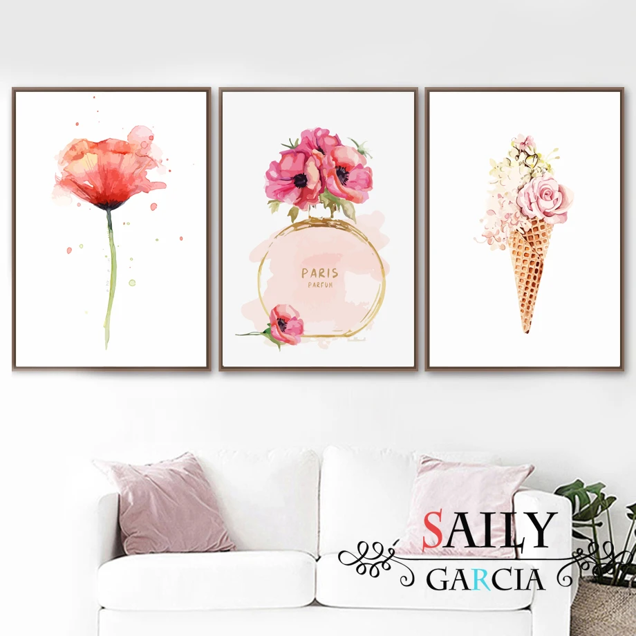 

Nordic Posters And Prints Watercolor Paris Perfume Flower Canvas Painting Ice Cream Wall Art Pictures For Living Room Home Decor