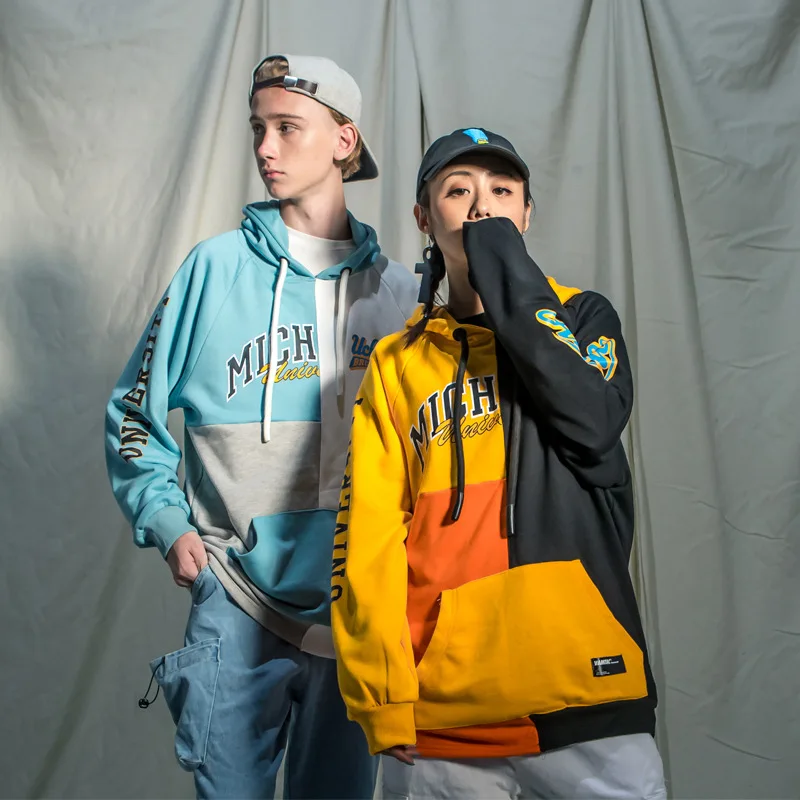

Autumn and Winter New Hip Hop Street Skateboard Couples Long Sleeve Stitching Contrast Color Letter Printing Tide Sweatshirt