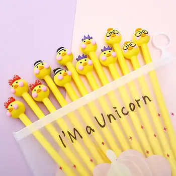 

12pcs Cartoon Gel Pen Kawai Yellow Duck School Supplies Signature Writting Ink Pens Cute Creative Korean Office Stationery 0.5mm