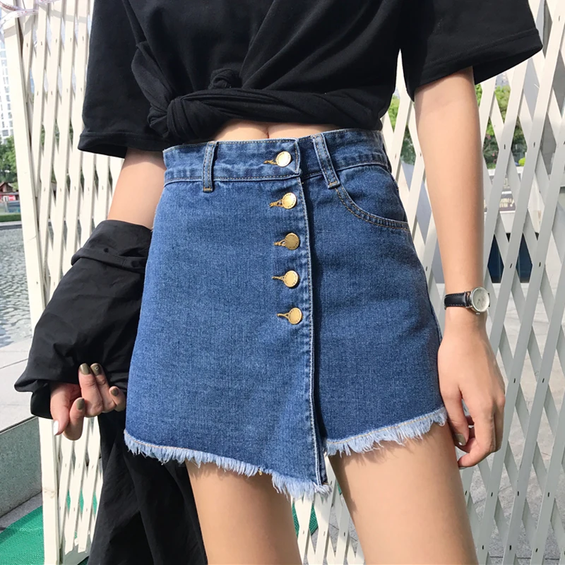

G1152 2019 spring summer new women fashion big size high waist and rough edge slim denim skirt cheap wholesale