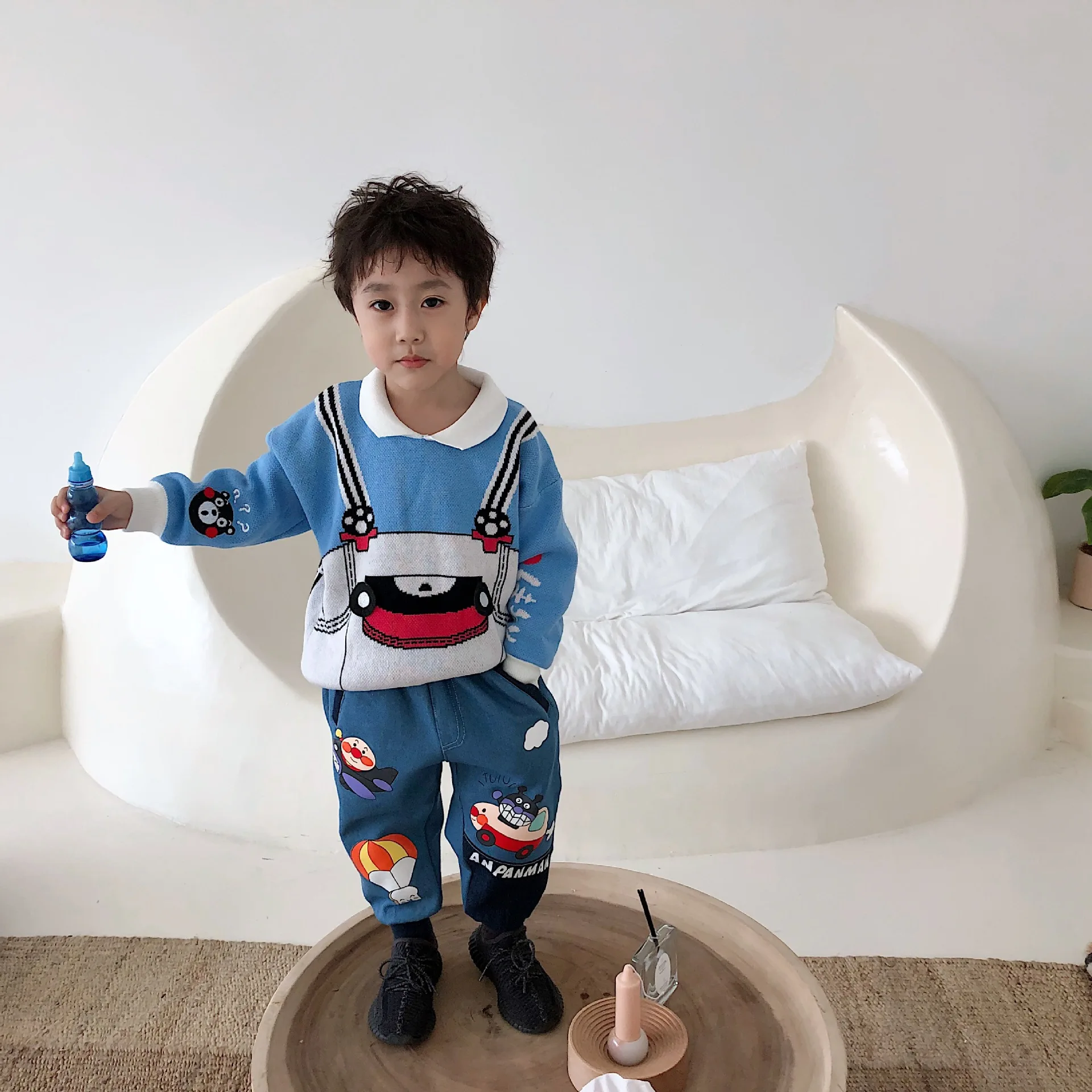 Tonytaobaby/Новинка; зимний детский светильник для мальчиков и девочек; голубой свитер с медвежонком; одежда для детей