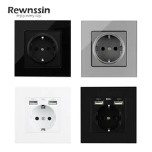 Enchufe USB Toma de corriente estándar de la UE doble Usb de pared hembra cargador AC110V-250V 16A Panel de vidrio de cristal/Panel de plástico de