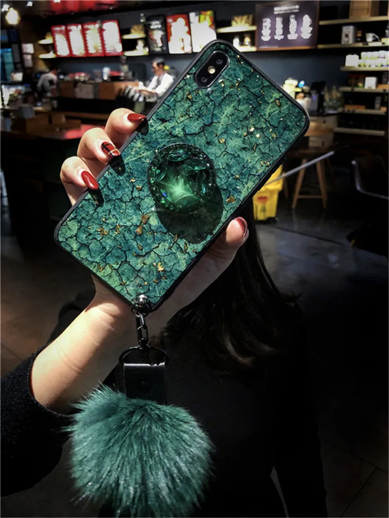 Для huawei Y9 Prime Honor 9X мраморная 3D блестящая подставка с бриллиантами модный шарик для волос ремешок для телефона чехол для huawei P Smart Z - Цвет: Case tripod Lanyar