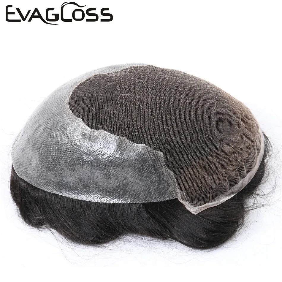 Мужской парик EVAGLOSS s Toupee 100% натуральные человеческие волосы Remy мужской
