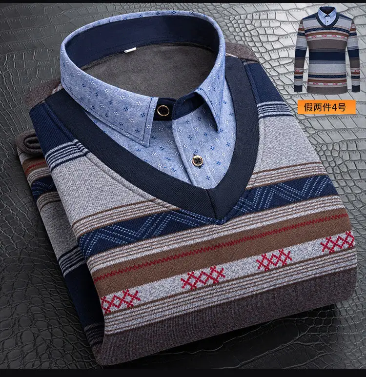 Camisa de lã masculina-Camisola com colarinho, Grade