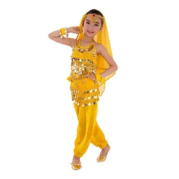 

2 Pcs Diamond Kids Girl Belly Dance Top Pants Set Samba Carnival Bellydance Costume Exotic Dancewear Tassel Chain Sequin Set W1