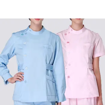 

Women's Scrub Sets Medical Uniforms Stand Collar SetsSide Opening with Adjustable Waist Belts 2020
