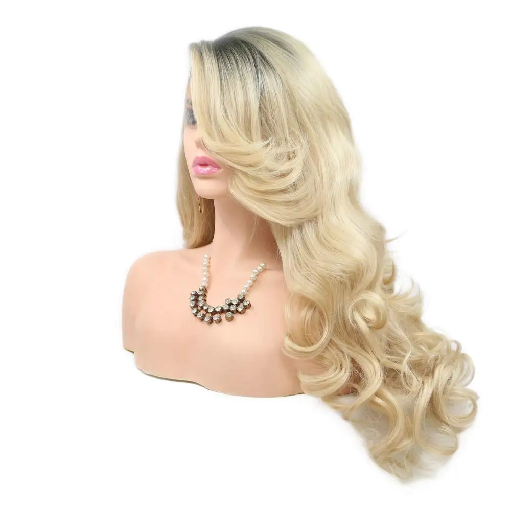 Sylvia блонд косплей парик темных корней к блонд кружева передний парик боковая часть тела волна термостойкие синтетические парики для женщин вечерние