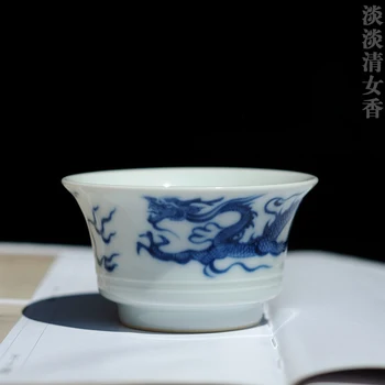

Hand-painted Blue and White Yuan Dynasty Style Dragon Cup Tea Handmade Ceramic Tea Set