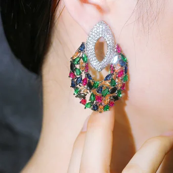 Unique Multi Color Cubic Zirconia Long Drop Earrings Jewelry Earrings 8d255f28538fbae46aeae7: Luxury multicolor