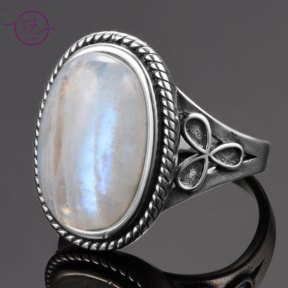 Natural Moonstone Rings for Women Silver 925 Jewelry Vintage Party Rings 11x17MM Big Oval Gemstone Gifts silver rings silver ring gemstone ring