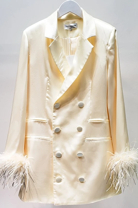 2019 Spring and Autumn New Fashion Commuter Women's Long Suit Long Sleeve Tassel Double Breasted Coat Plus Size Women Blazer