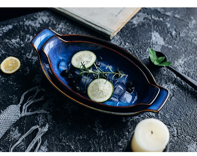 1 шт. KINGLANG Klin синяя лодка формы пластины керамические длинные рыбы чаша для выпечки сыра миска блюдо