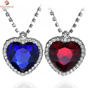 

Fashion Jewelry TITANIC Heart Of the Sea Necklace With Blue And Red Crystal Chain For Women Girl Best Gift